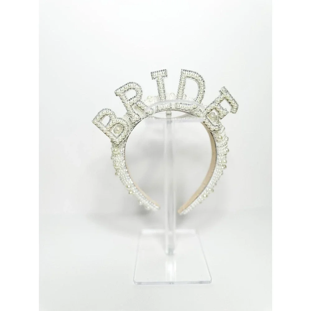 Bride Headband Women's Tiara Pearl Rhinestone Crown Bachelorette Party Accessory